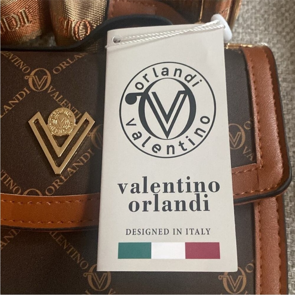 Valentino Orlandi Brown & Tan Crossbody Bag with Gold Accent - Picture 4 of 6